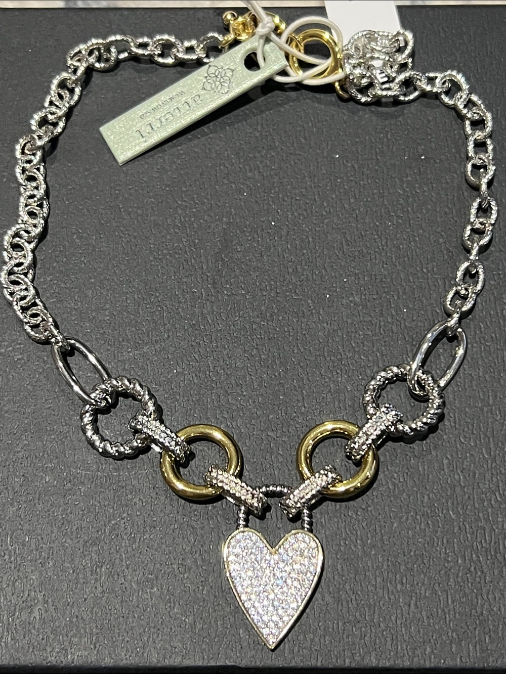 Atterri Two-Tone Crystal Pave Heart Pendant Necklace - Silver & Gold